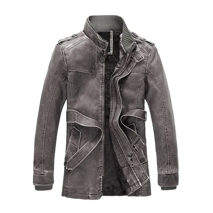 Autumn & Winter Men's PU Leather Thick Warm Coat