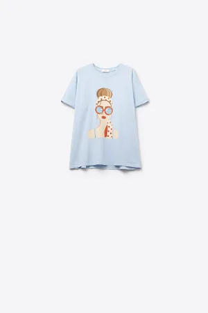 Blue T-Shirt Made In Italy With A Vintage Girl Graphic
