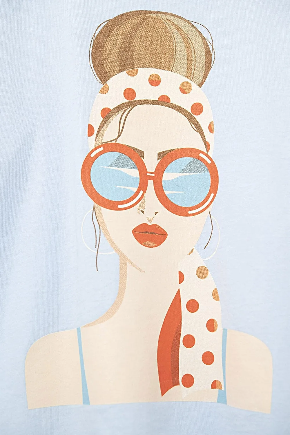 Blue T-Shirt Made In Italy With A Vintage Girl Graphic