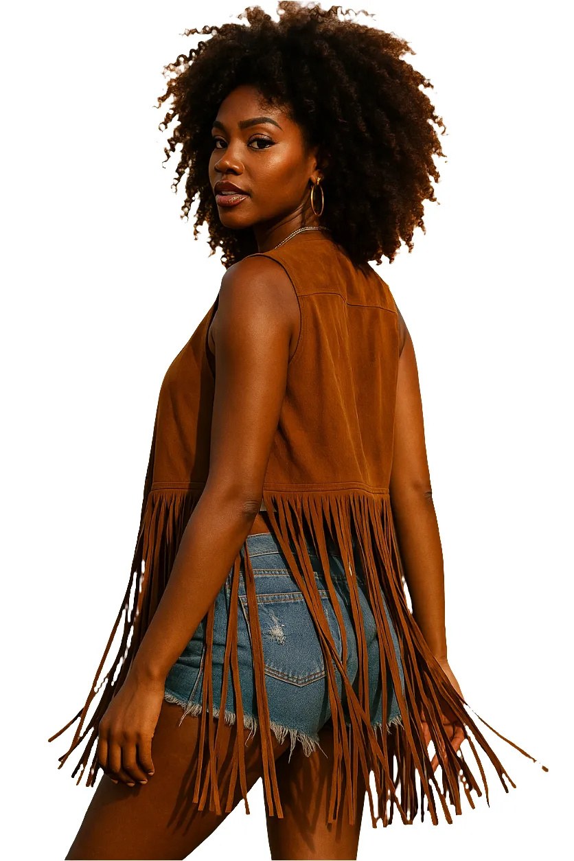 Bohemian suede or faux tassel vest