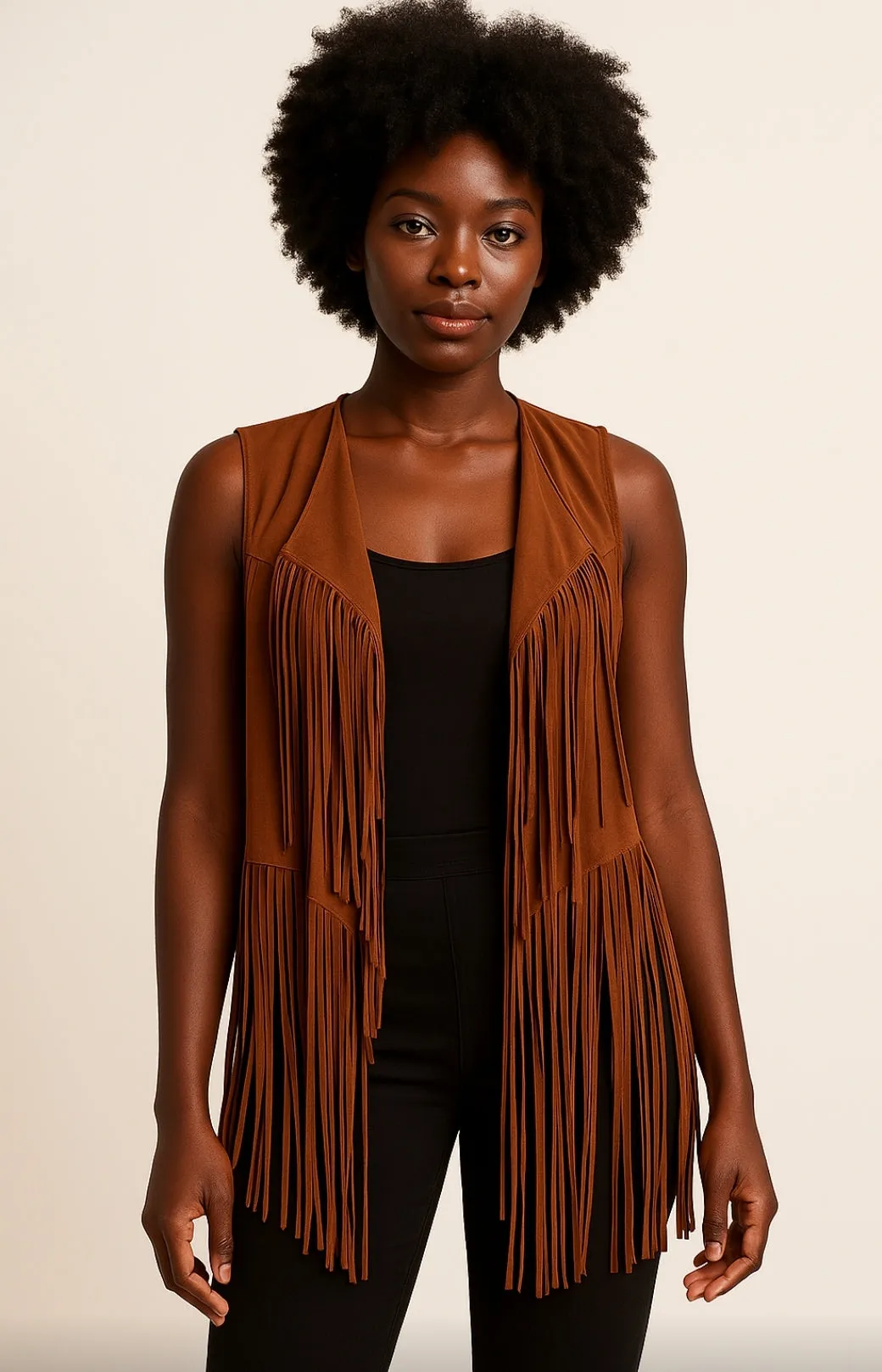 Bohemian suede or faux tassel vest