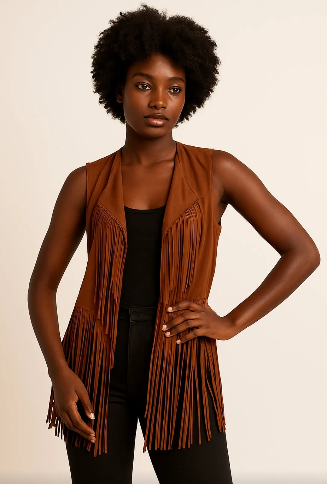 Bohemian suede or faux tassel vest