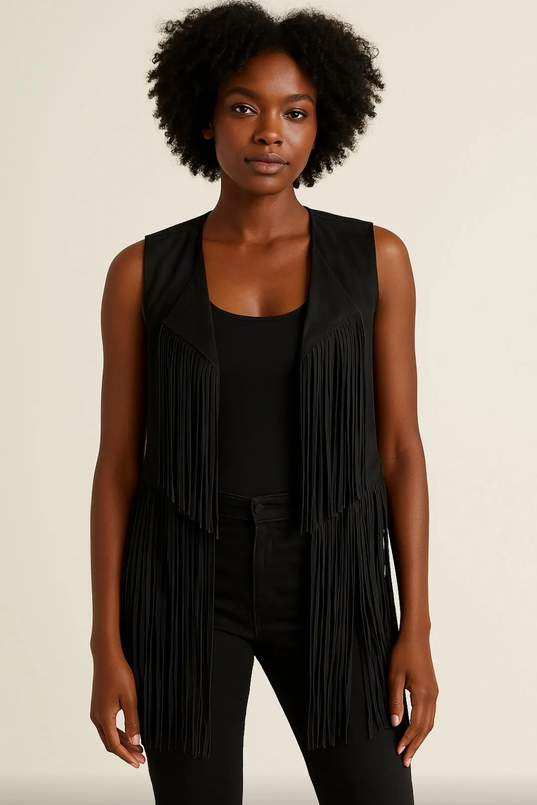 Bohemian suede or faux tassel vest