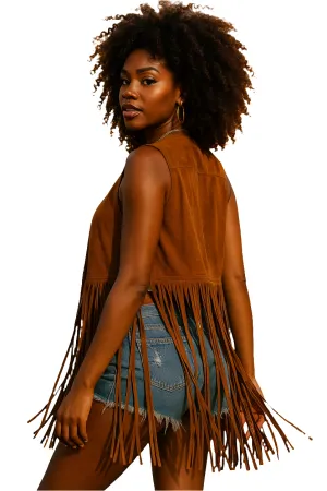 Bohemian suede or faux tassel vest