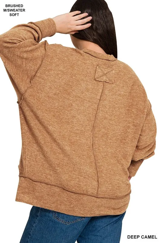 Double Edge Plus Deep Camel Oversized Hi Low Sweater (Size 2X/3X)