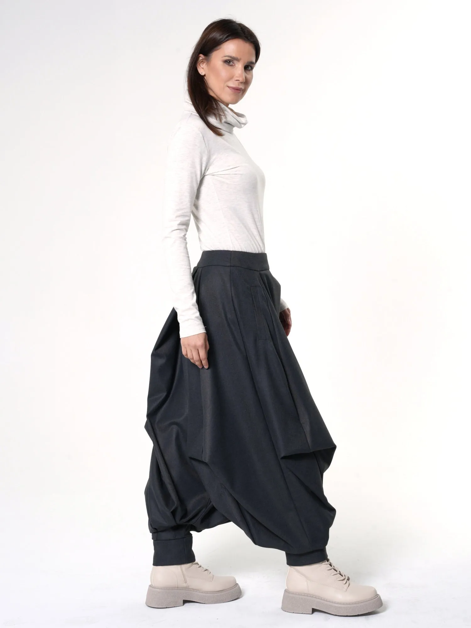 Draped Harem Pants In Dark Gray