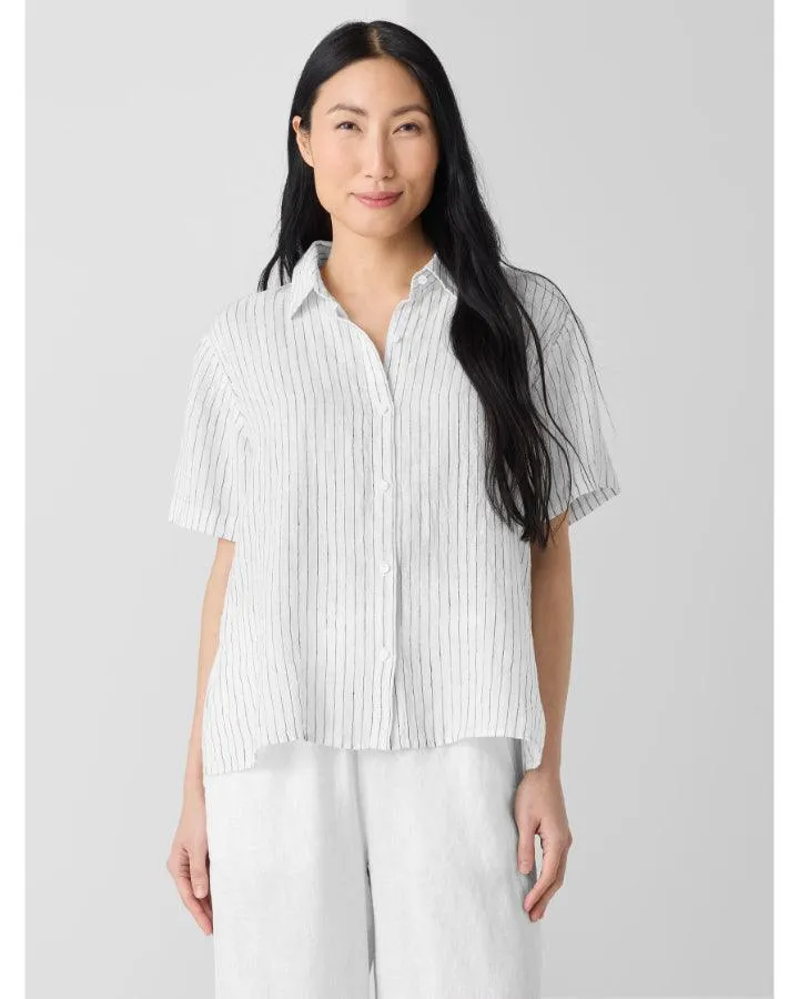 Eileen Fisher Puckered Organic Linen Short Sleeve Shirt