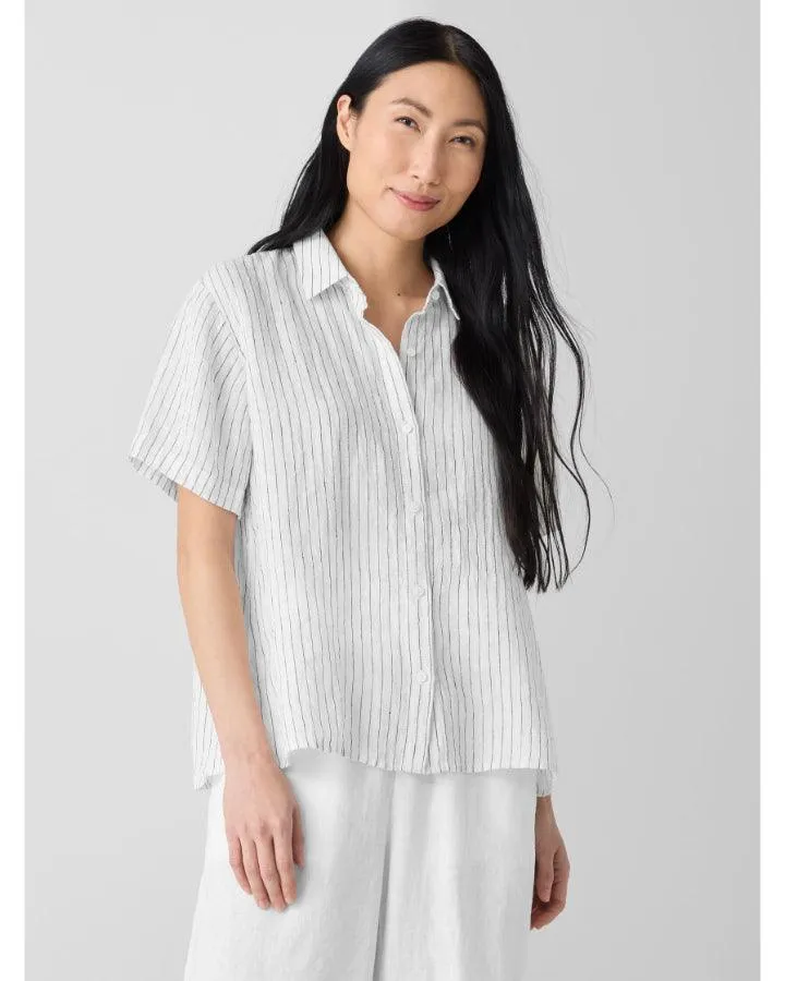 Eileen Fisher Puckered Organic Linen Short Sleeve Shirt