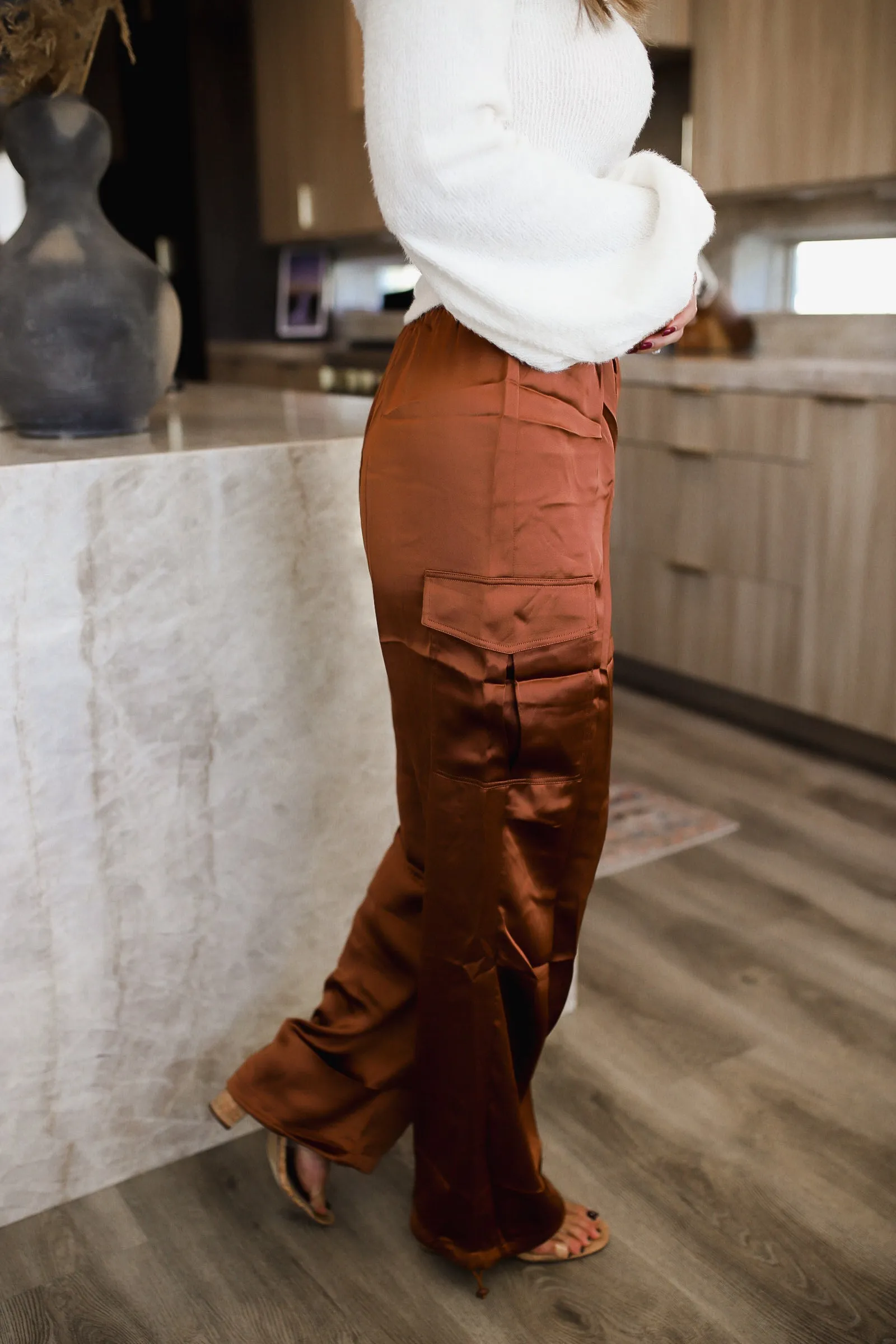Fashion Protocol Satin Cargo Pants - Chocolate