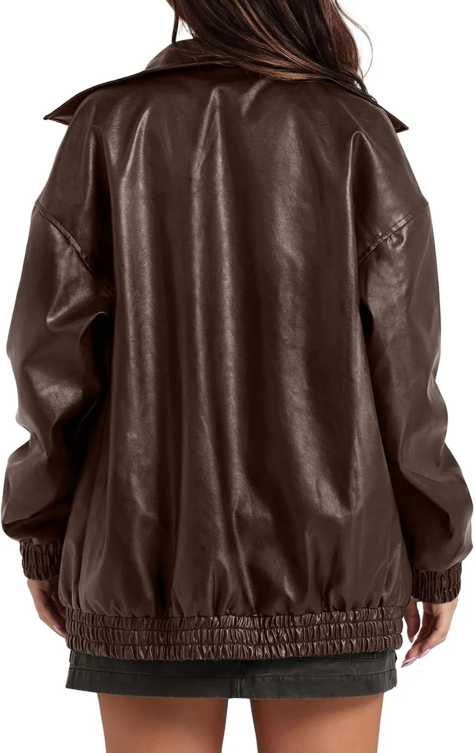 Faux Leather Jacket for Women Lapel Oversized Motorcycle Jacket Zip Up Bomber Coats Winter Fashion 2024 Fall Outfits