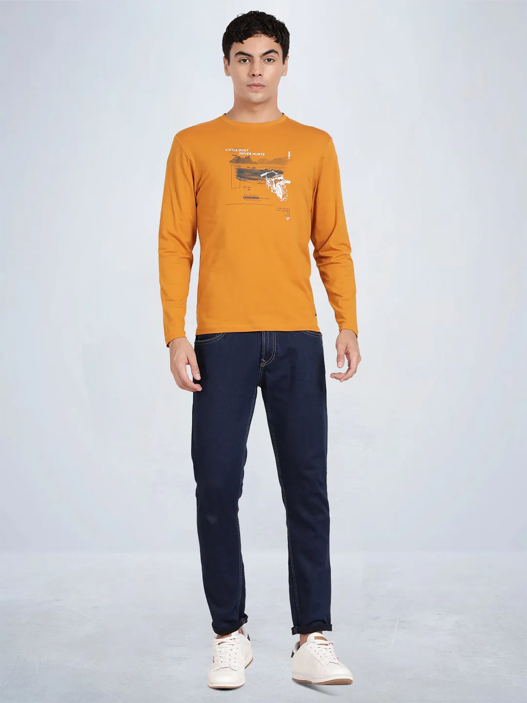 Full Sleeve Spruce Yellow Crew Neck T-Shirt