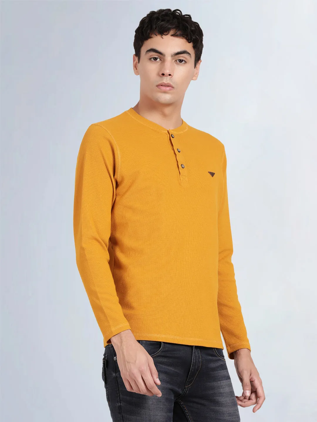 Full Sleeve Spruce Yellow Henley T-Shirt