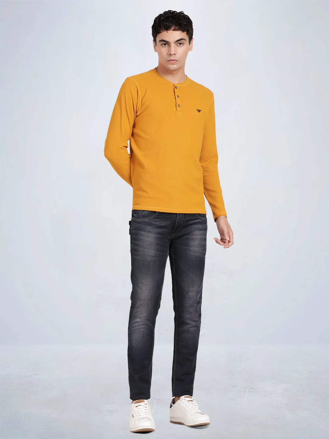 Full Sleeve Spruce Yellow Henley T-Shirt