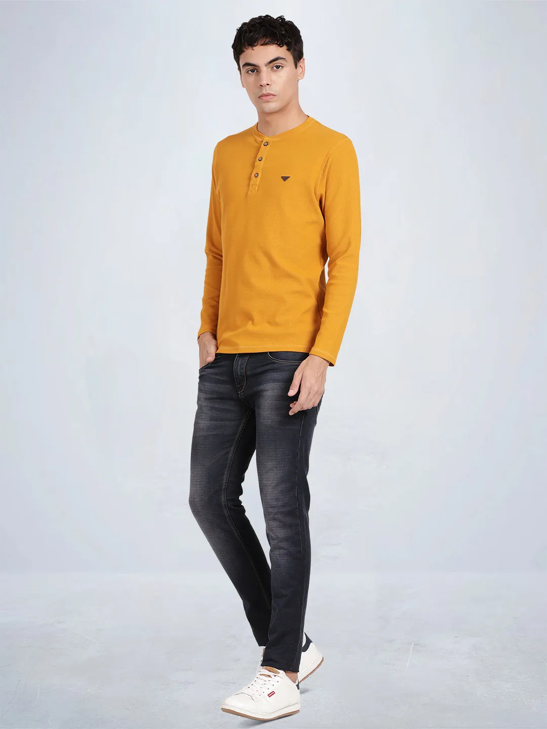Full Sleeve Spruce Yellow Henley T-Shirt