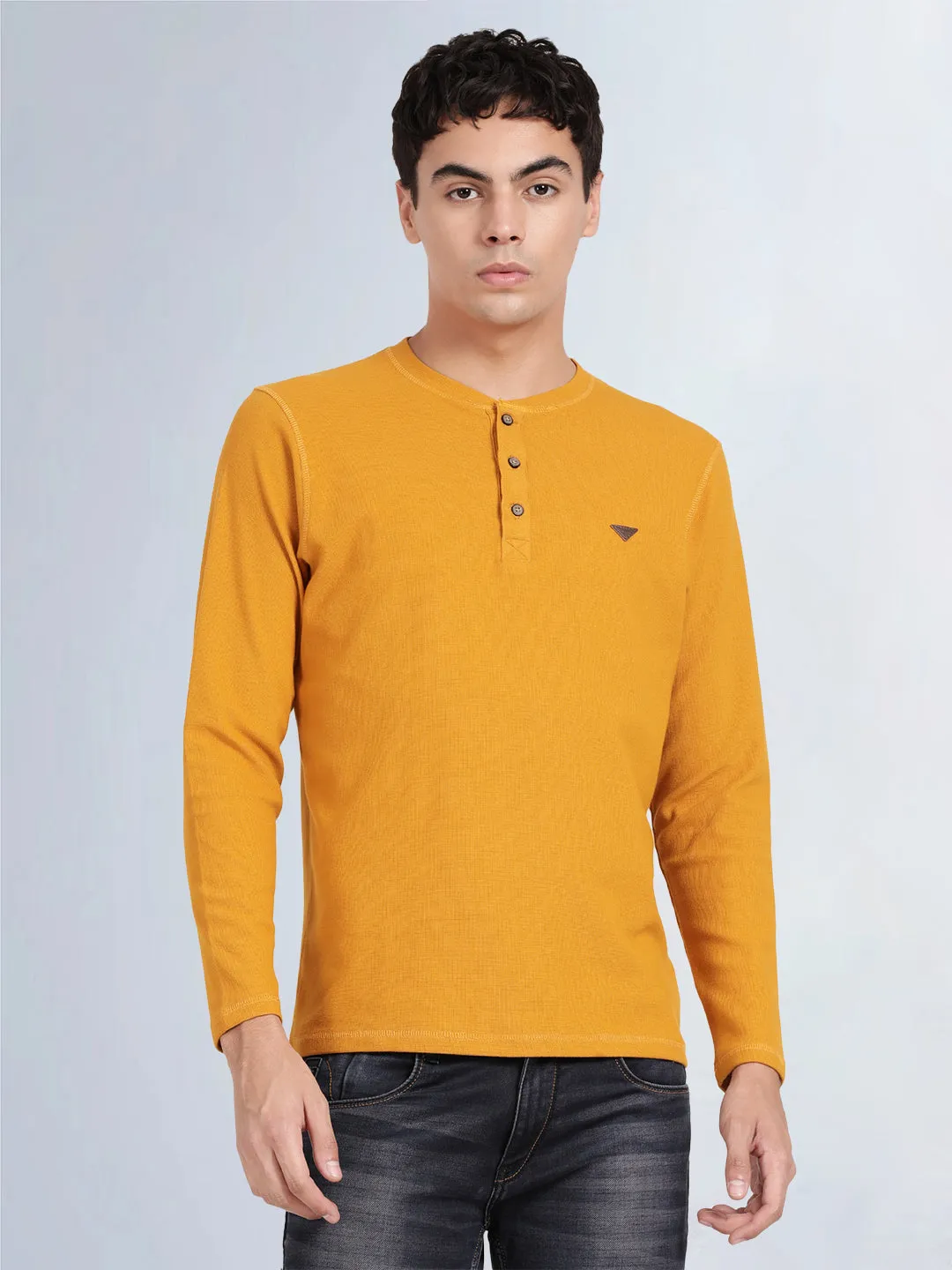 Full Sleeve Spruce Yellow Henley T-Shirt