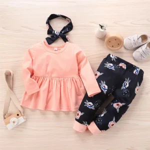 Girls Casual Crew Neck Top & Pants & Headband Girls Clothes Wholesale