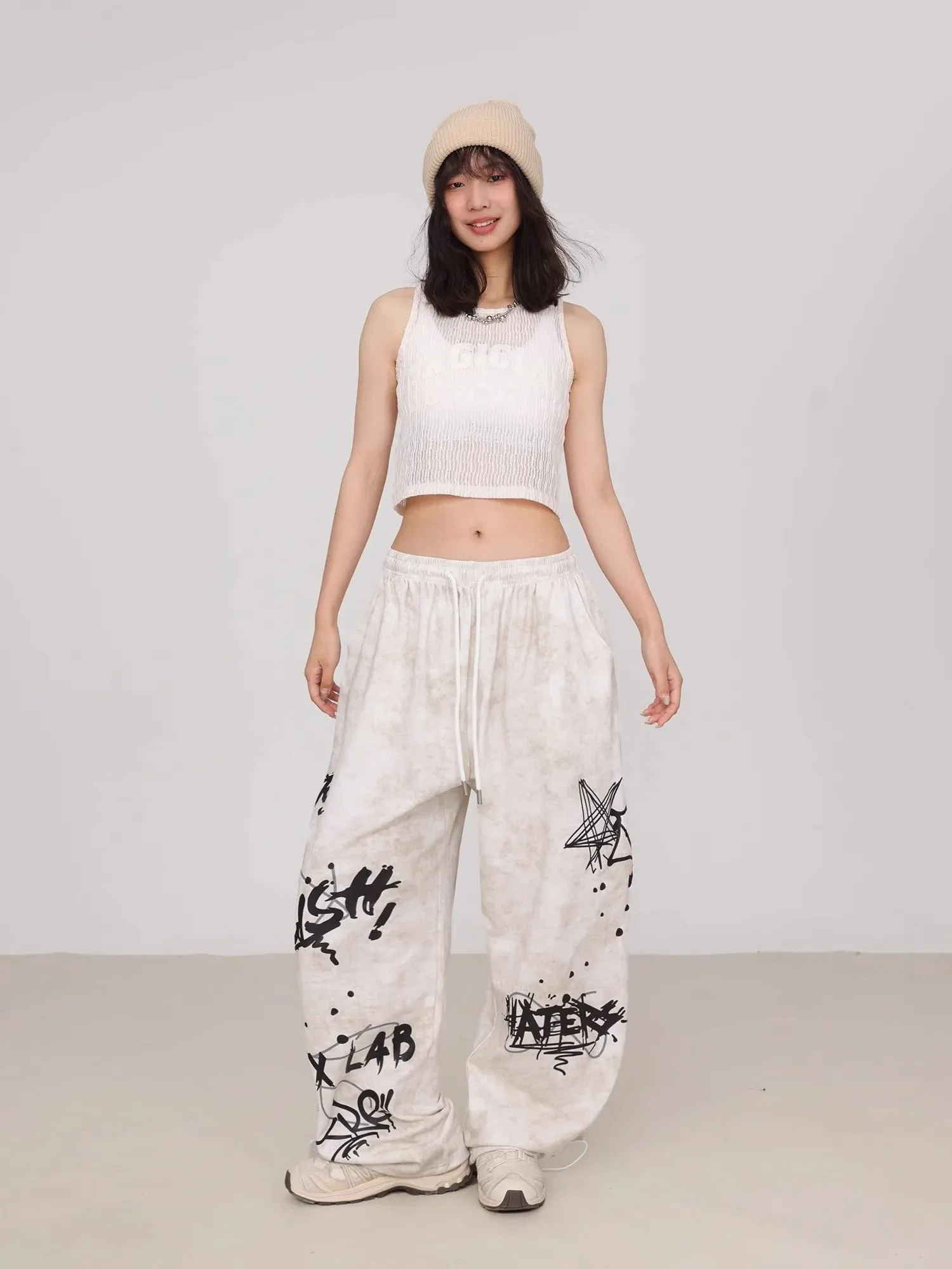 Graffiti Print Wide-Leg Sweatpants