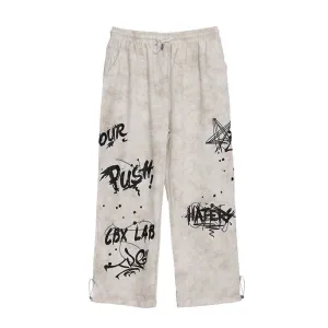Graffiti Print Wide-Leg Sweatpants