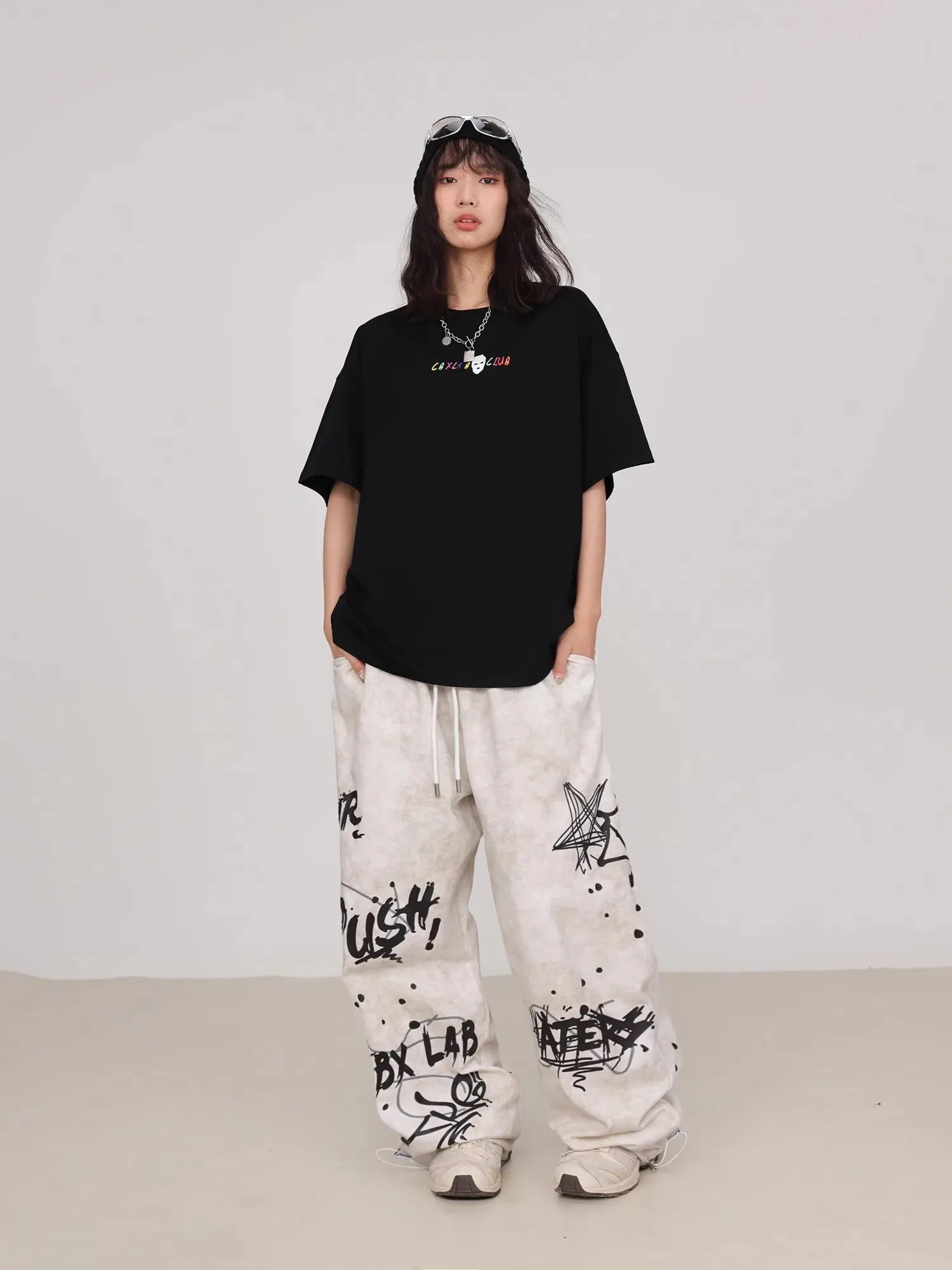 Graffiti Print Wide-Leg Sweatpants