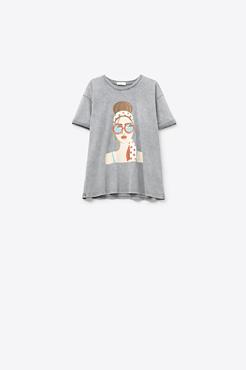 Grey T-Shirt Made In Italy With A Vintage Girl Graphic