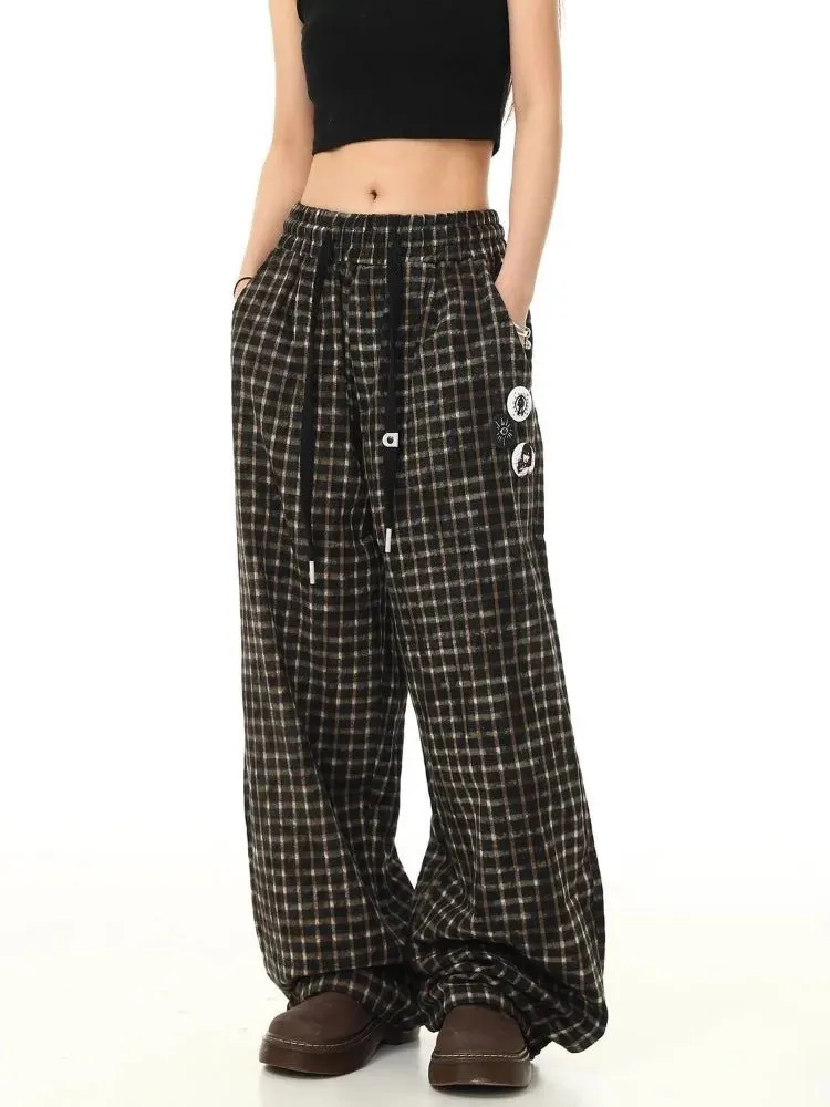 Grunge Checkered Wide-Leg Pants