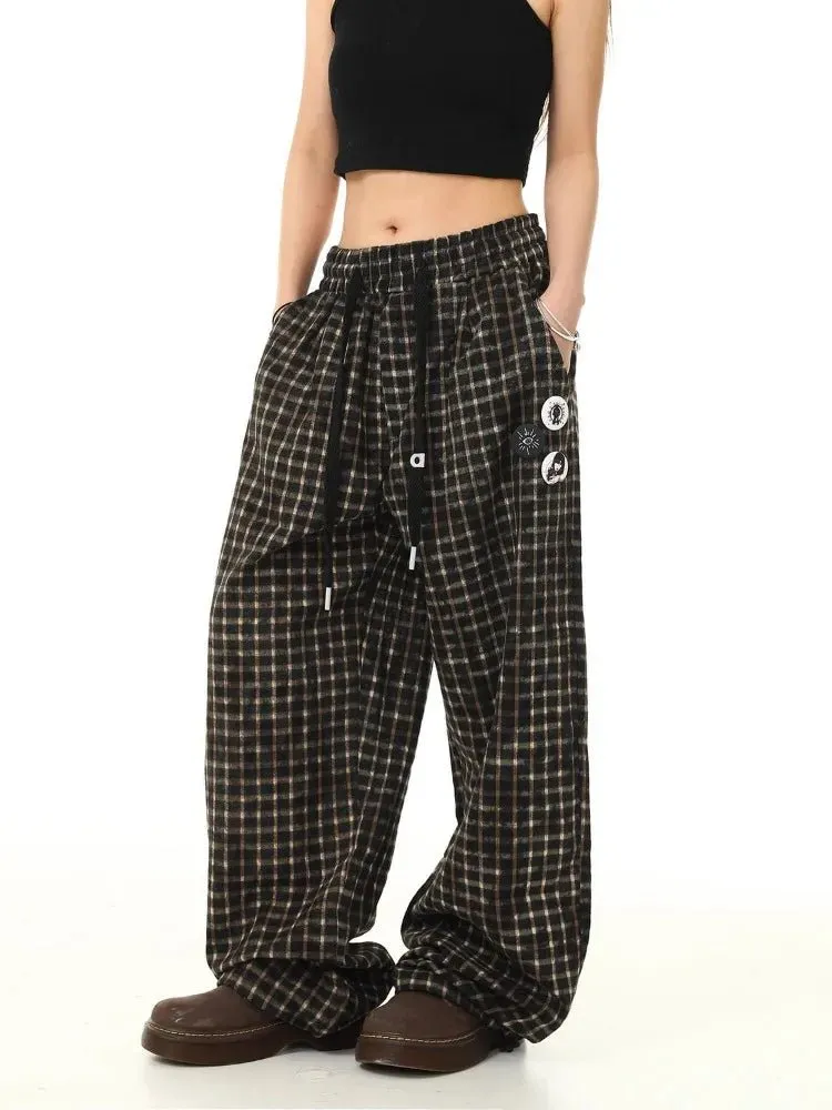 Grunge Checkered Wide-Leg Pants