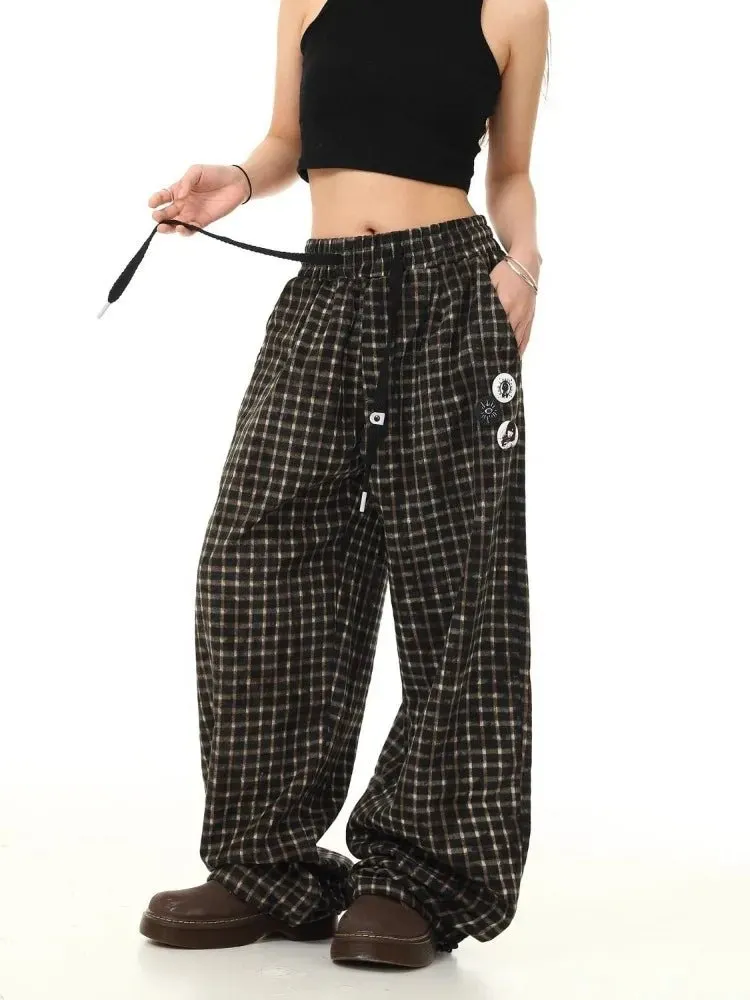 Grunge Checkered Wide-Leg Pants