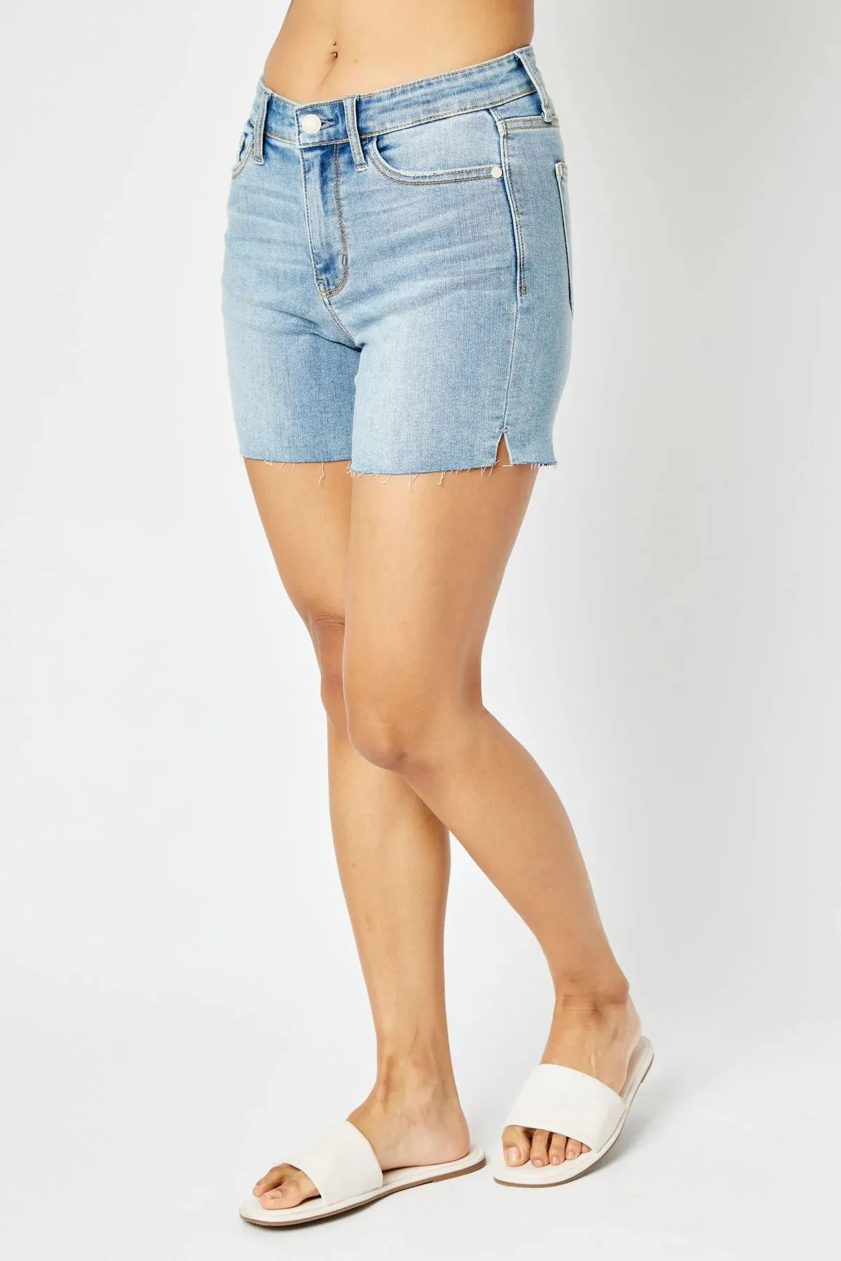 Judy Blue Mid Rise Cut Off Denim Shorts