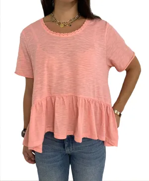 Juniors' Lace-Trim Flounce-Hem Top