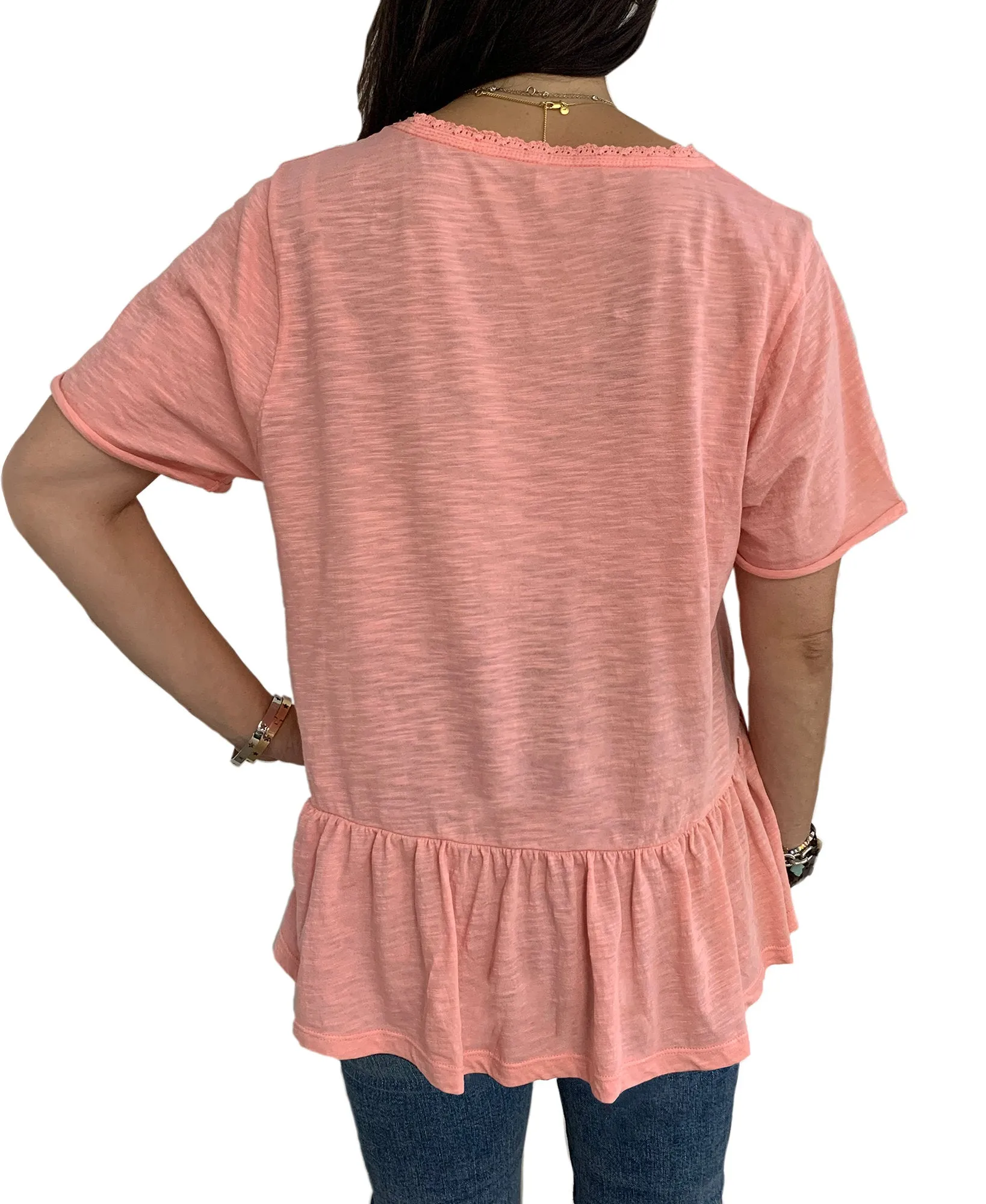 Juniors' Lace-Trim Flounce-Hem Top