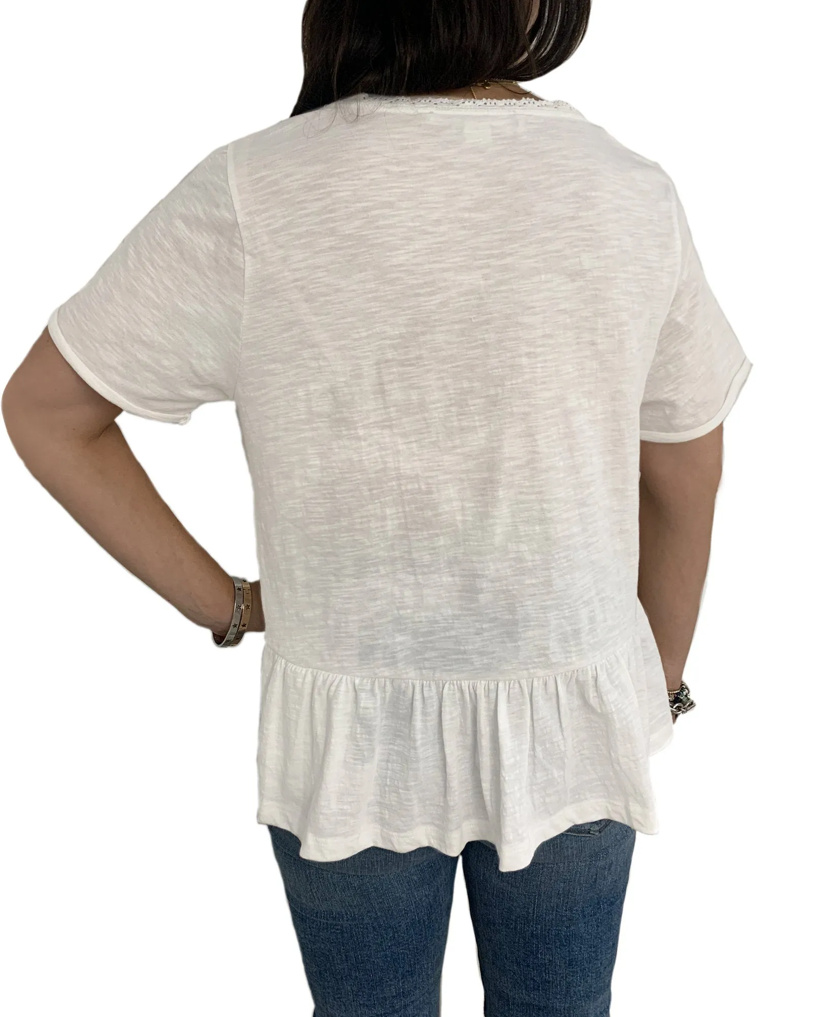 Juniors' Lace-Trim Flounce-Hem Top