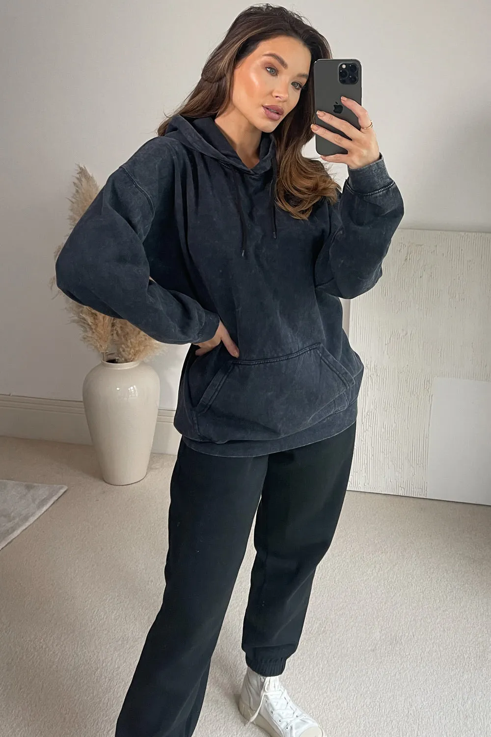 Kaily Black Acid Wash Oversized Hoodie