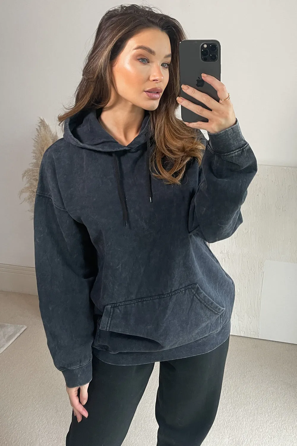 Kaily Black Acid Wash Oversized Hoodie