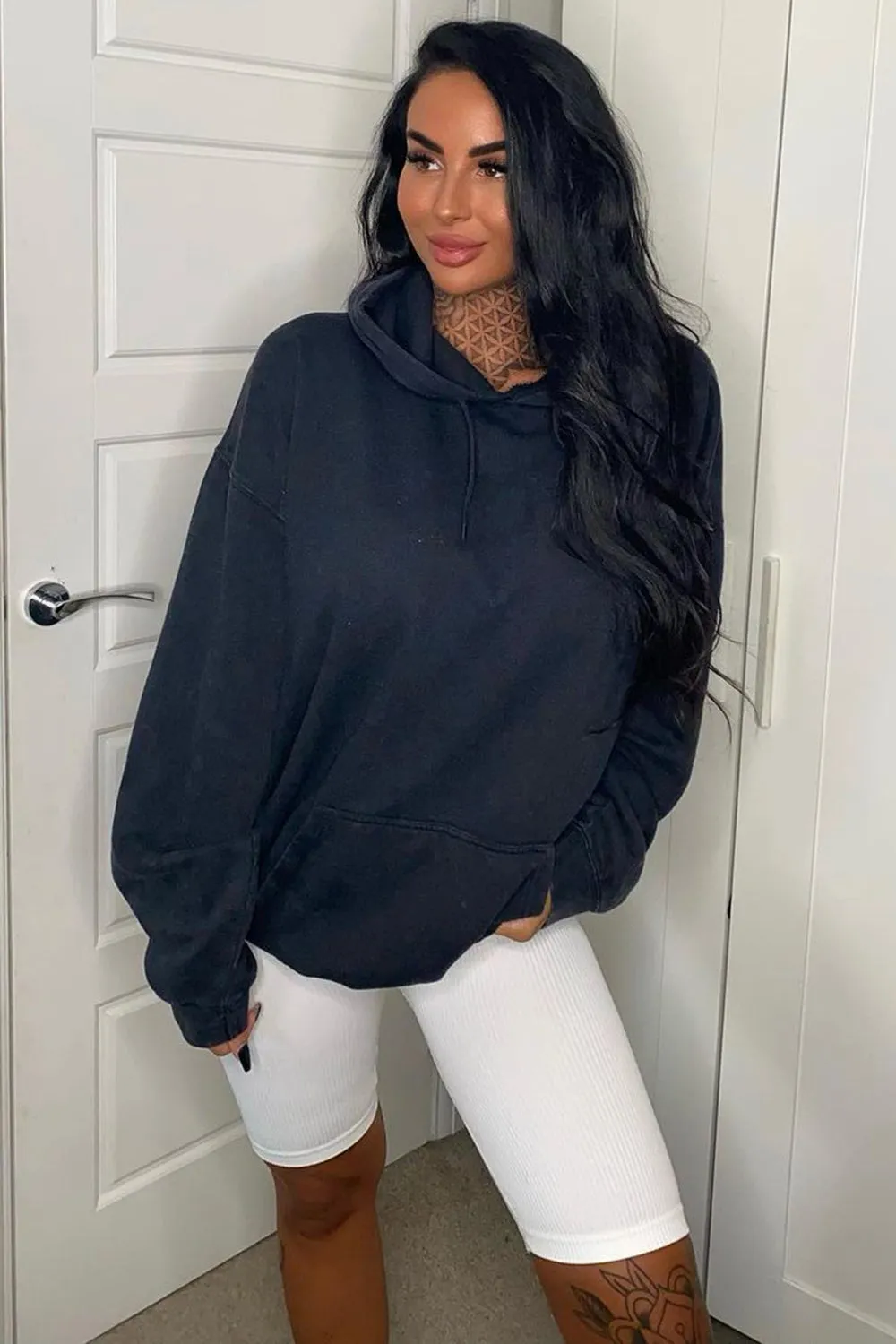 Kaily Black Acid Wash Oversized Hoodie