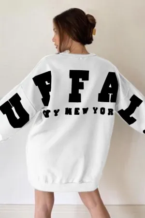 Maya White Buffalo Slogan Oversized Sweatshirt Jumper Dress