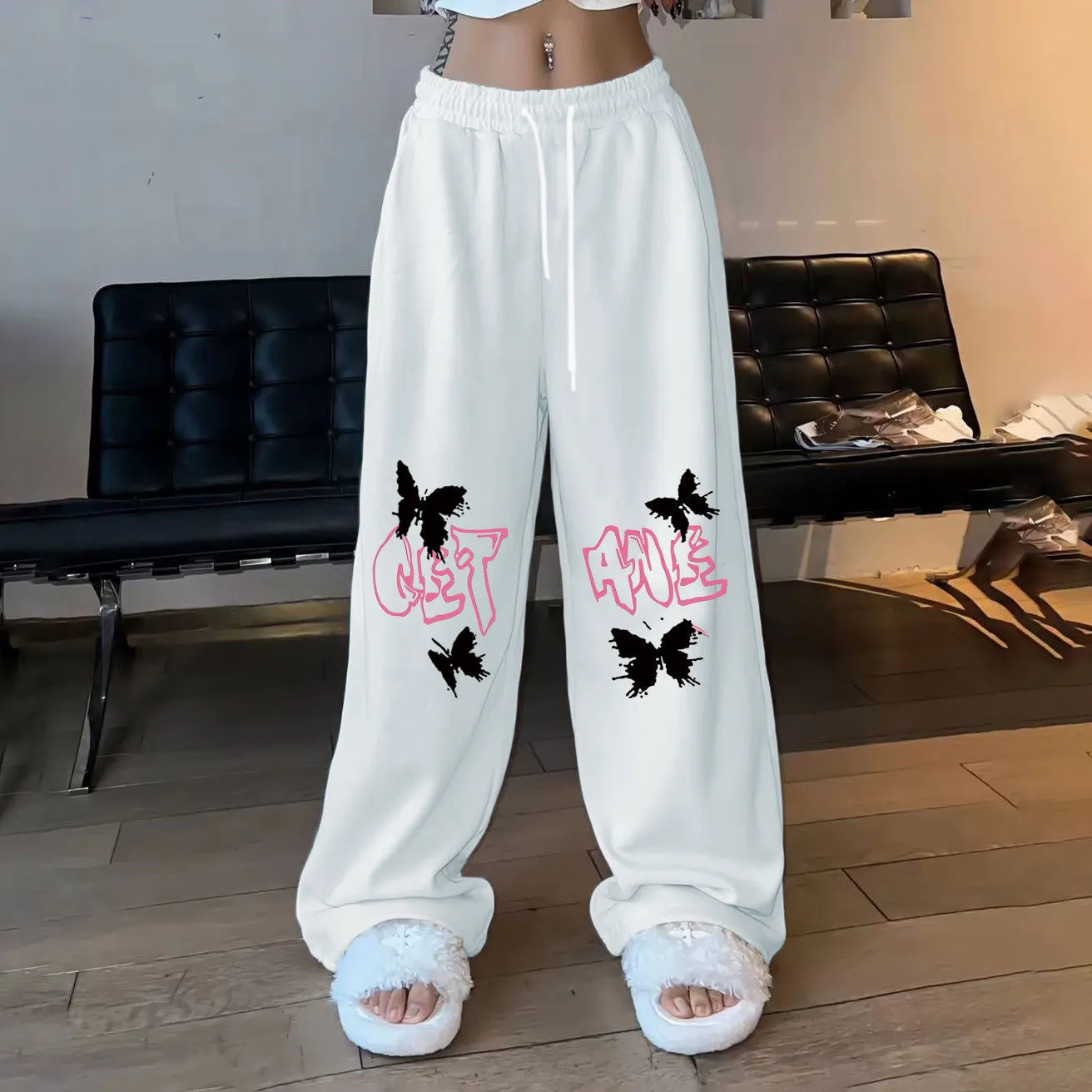 Melard Pants Jazz Dance Streetwear American Hip-Hop Trendy Butterfly Print Loose-Fit Straight-Leg Sport Trousers