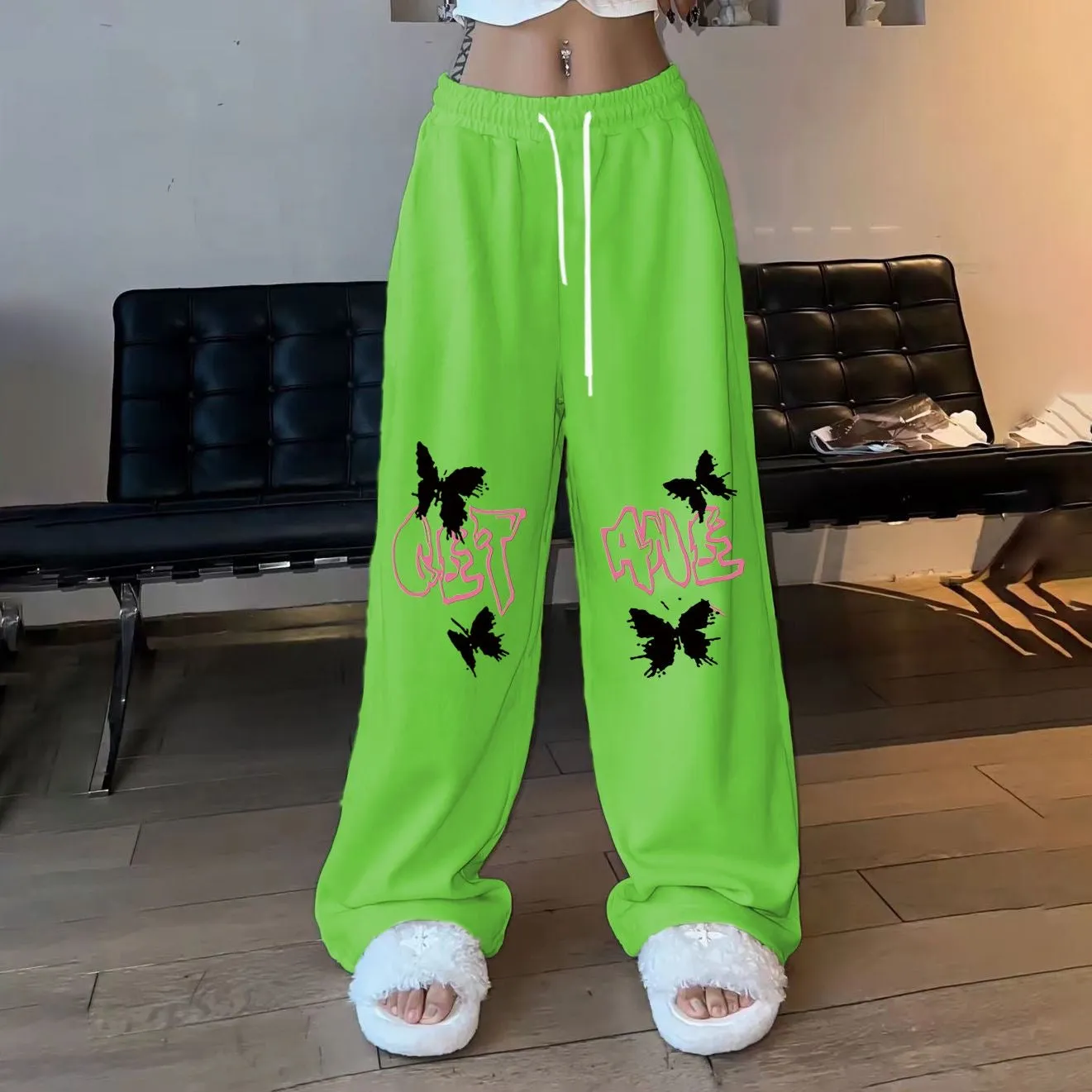 Melard Pants Jazz Dance Streetwear American Hip-Hop Trendy Butterfly Print Loose-Fit Straight-Leg Sport Trousers