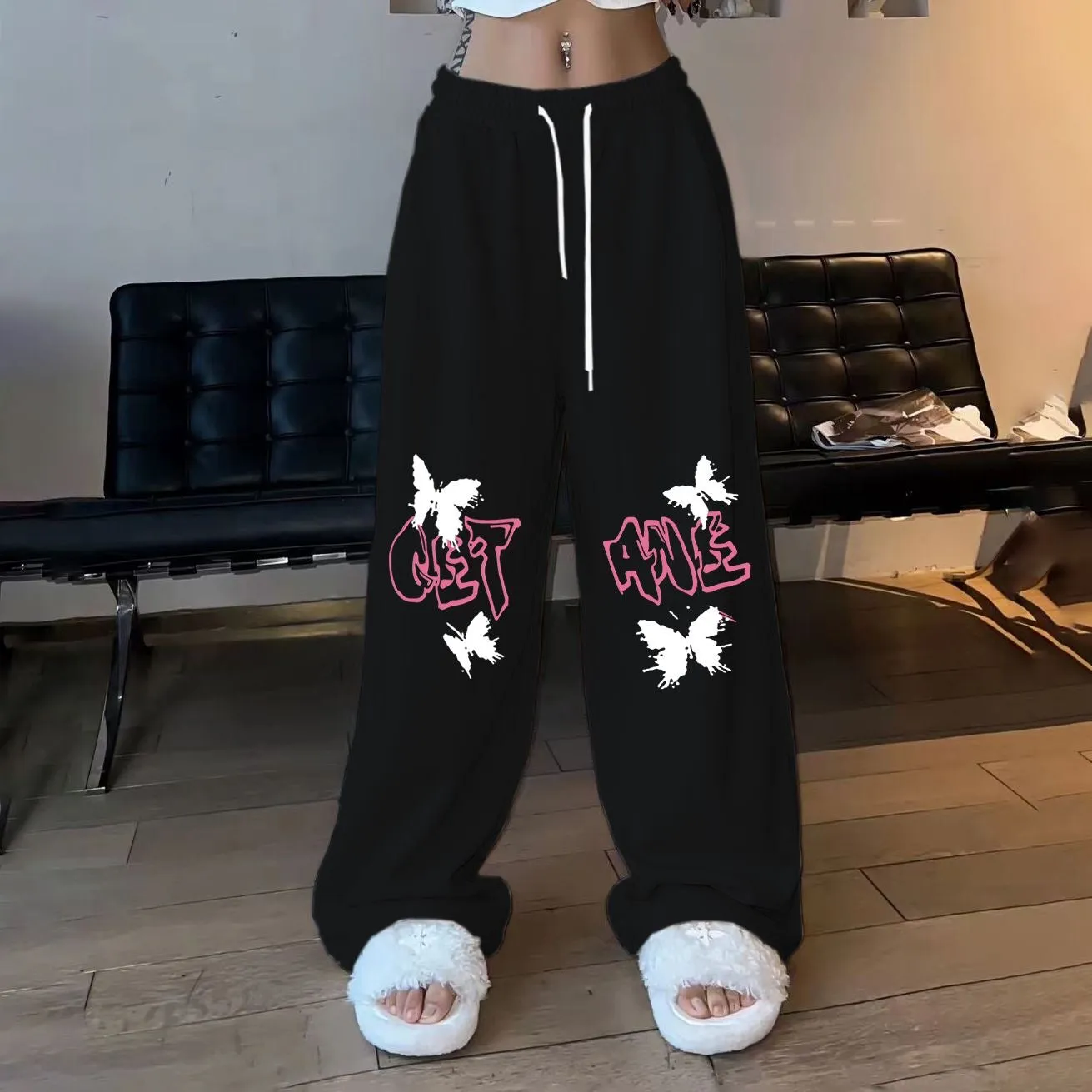 Melard Pants Jazz Dance Streetwear American Hip-Hop Trendy Butterfly Print Loose-Fit Straight-Leg Sport Trousers