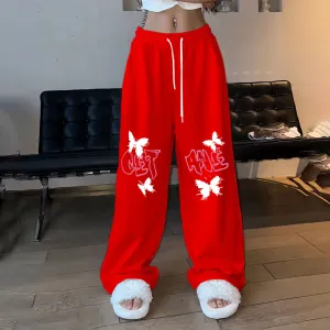 Melard Pants Jazz Dance Streetwear American Hip-Hop Trendy Butterfly Print Loose-Fit Straight-Leg Sport Trousers