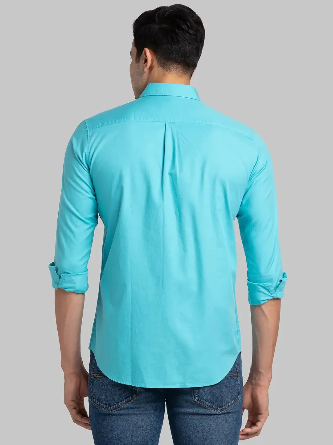 Men Green Contemporary Fit Solid Cotton Shirts