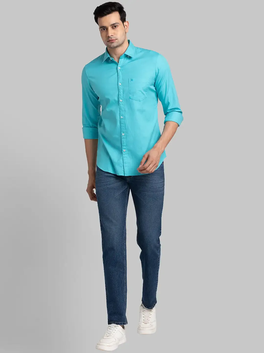 Men Green Contemporary Fit Solid Cotton Shirts