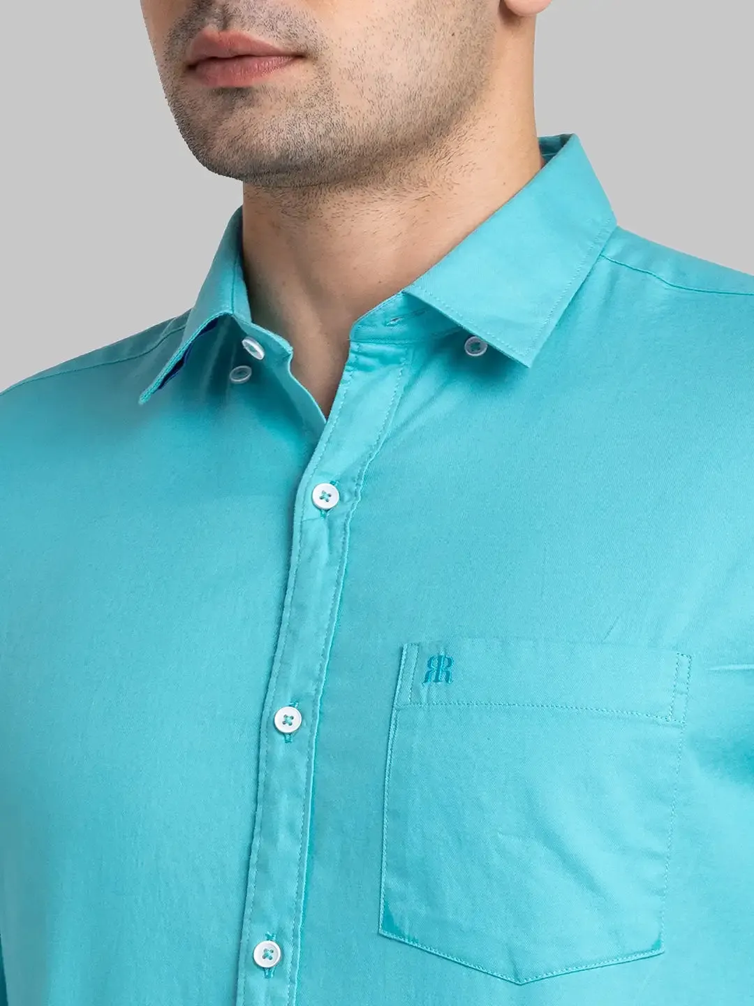 Men Green Contemporary Fit Solid Cotton Shirts