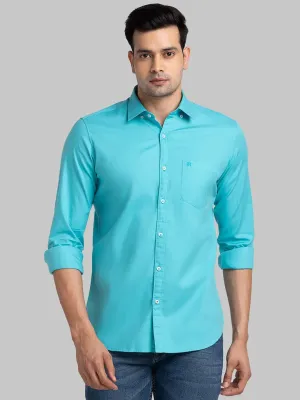 Men Green Contemporary Fit Solid Cotton Shirts