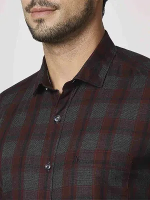 Men Maroon Contemporary Fit Checks Cotton Shirts