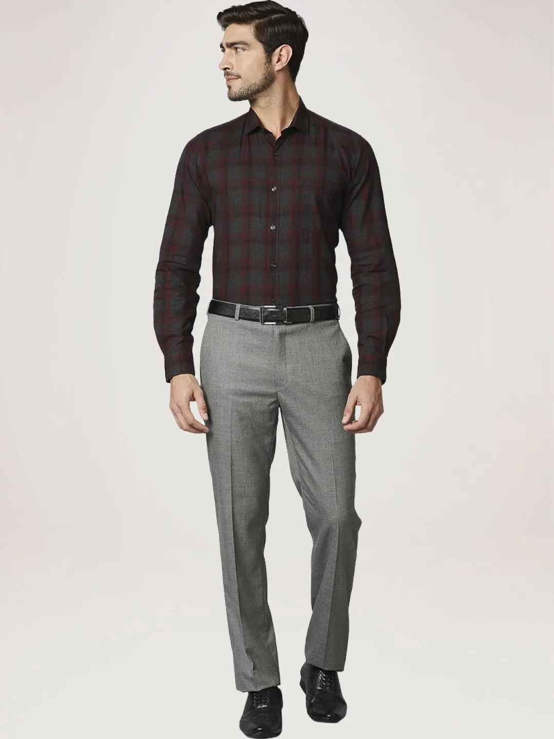 Men Maroon Contemporary Fit Checks Cotton Shirts