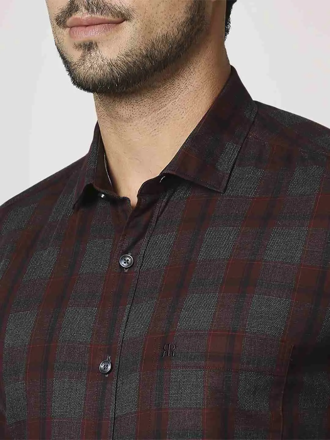 Men Maroon Contemporary Fit Checks Cotton Shirts