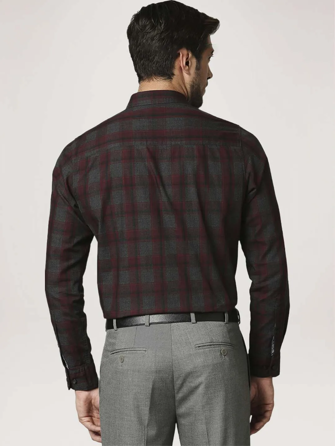 Men Maroon Contemporary Fit Checks Cotton Shirts