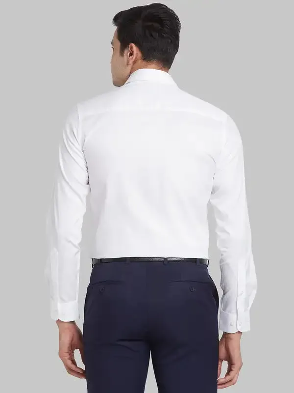 Men White Contemporary Fit Structure Cotton Shirts