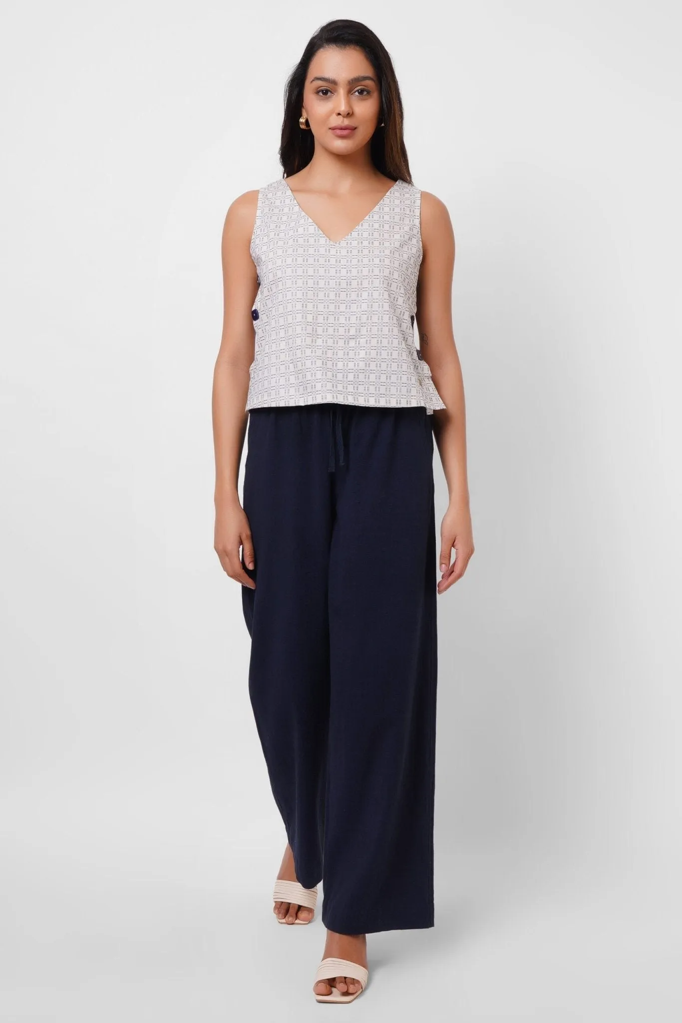 Office Wear Ivory Top With Side Buttons
