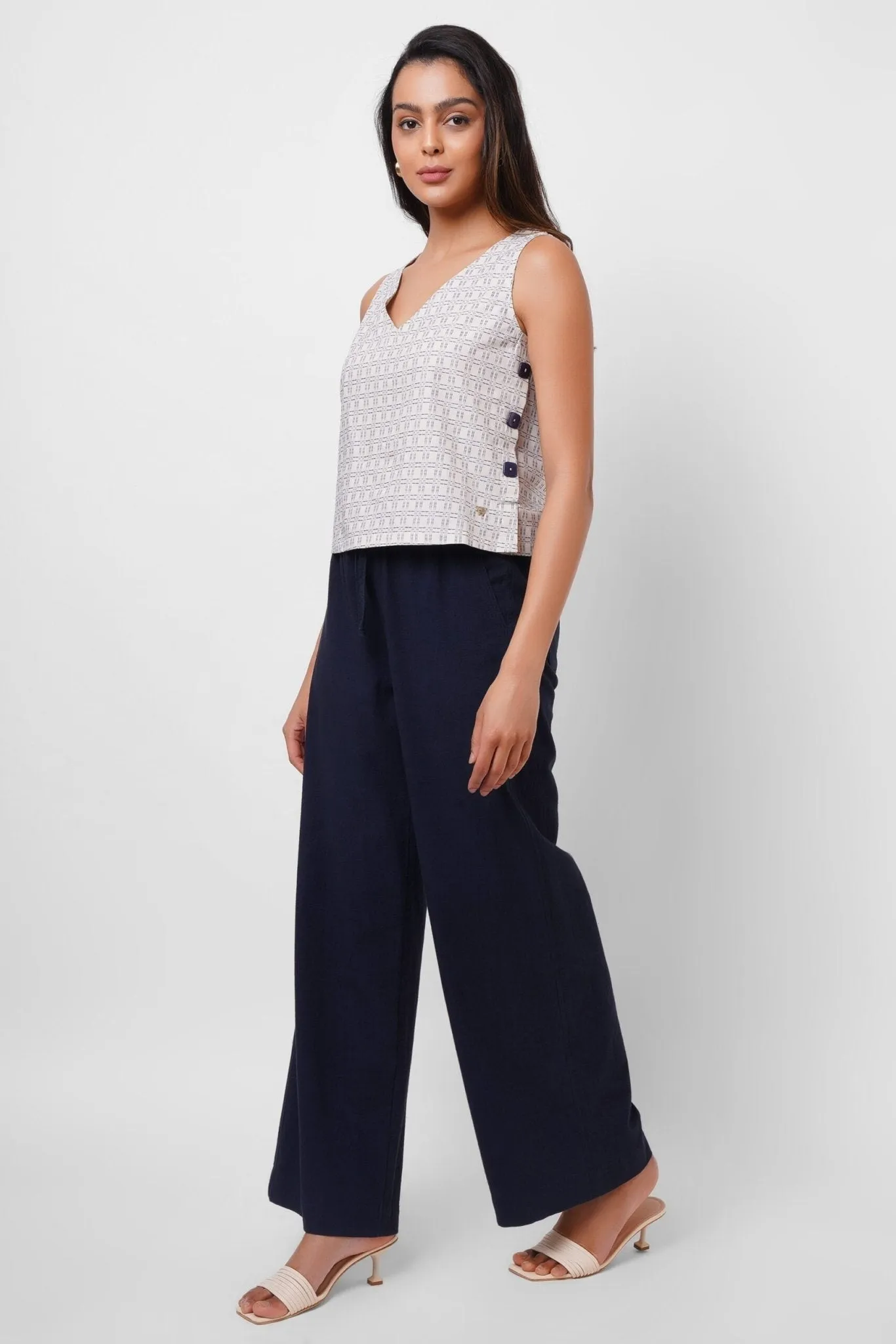 Office Wear Ivory Top With Side Buttons